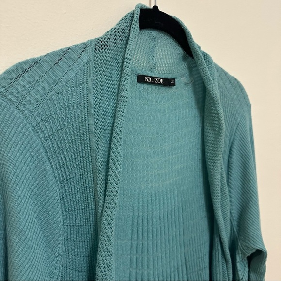 Nic + Zoe Longline Open Duster Cardigan Knit Size Medium aqua - Picture 3 of 12